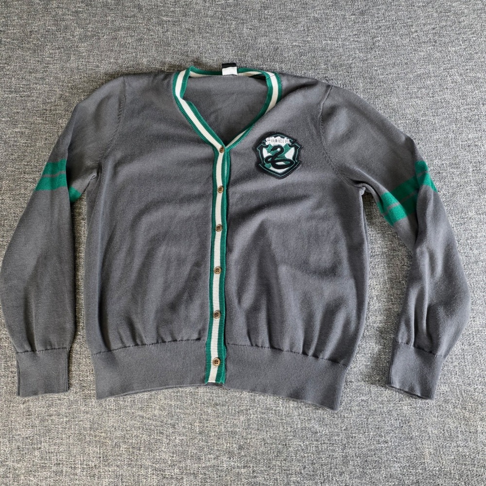 Spirit Harry Potter Slytherin Cardigan Sweater Gray Green Stripe Large